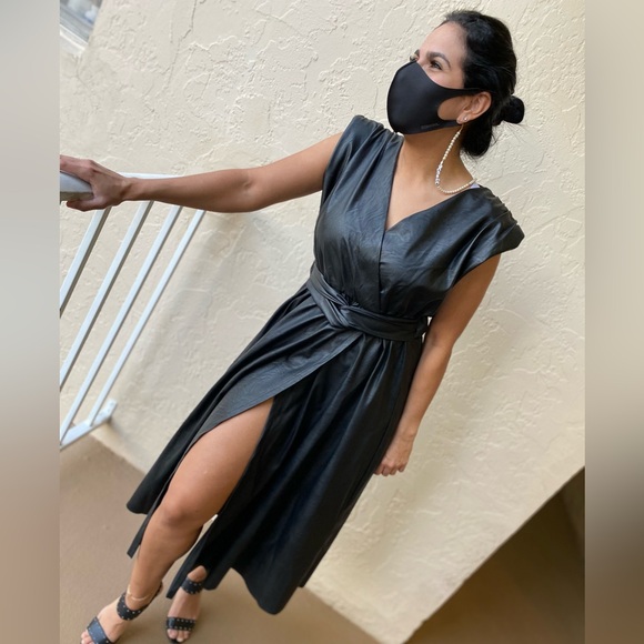 Black faux leather dress. One size fits all. - Picture 3 of 4